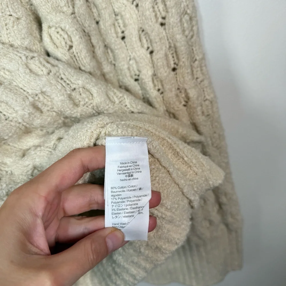J.Crew Women's Cotton Blend Bouclé‎ Cable Knit Crew Neck Pullover Sweater